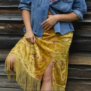 Anthropologie Velvet Embroidered Fringe Skirt Sz22